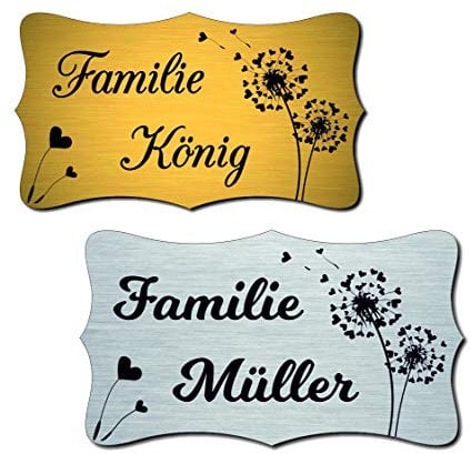 Klingelschild Türschild Briefkastenschild mit Blumen inkl. Gravur selbstklebend Namensschild Haustür personalisiert Briefkastenschild Willkommensschild mit Gravur Schild Türschild silber/gold