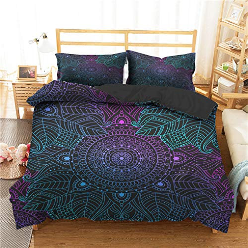 HNHDDZ Boho Bettwäsche Set indisch Böhmisches Mandala Exotisch Blau Rosa Lila Gelb Mix and Match Bettbezug, Mädchen Mikrofaser (Stil 3,Bettbezug 220x240 cm + 2 Kissenbezug 80x80 cm)