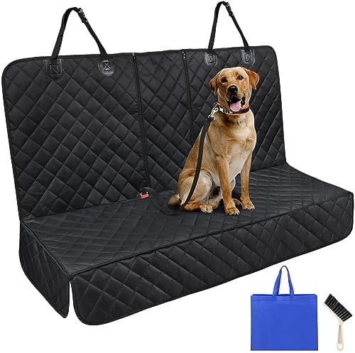 Autoschondecke Hund Rücksitz 136x 119cm Universal Nylon Car Seat Cover Dog Schwarz Hundedecke für meisten Autos/SUVs mit Reinigungsbürste & Tragetasche & Sicherheitsgurt