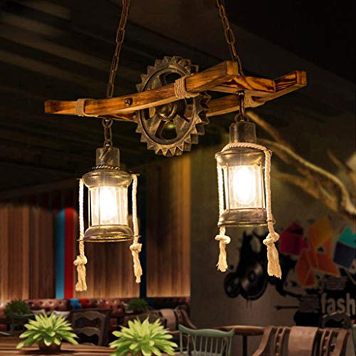 Retro Hängelampe Vintage Pendelleuchte Holz Metall Pendellampe E27 Höhenverstellbar Droplight Schmiedeeisen Gear Hängeleuchte Industrie Kronleuchter Für Esszimmer Küche Deckenlampe Café Deckenleuchte
