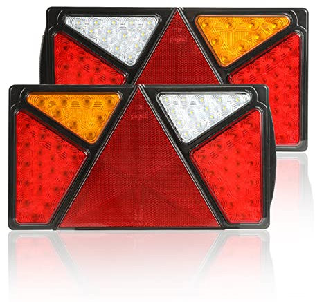 Qiping 2 x Robustes LED Rücklichter 12V 24V Wasserdicht Rückleuchten Heckleuchten mit E-geprüft - mit Brems/Blinker/Fahrlicht/Nebel/Rückwärts/Kennzeichenbeleuchtung/Reflektoren
