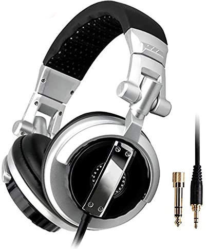 Goshyda Wired Gaming Headset, Headset Head‑Mounted Hifi Rotating Foldable Studio Monitor Headphones Corded Headset for Computer/Video Recording/Gaming/VR/Lapto(Silver)