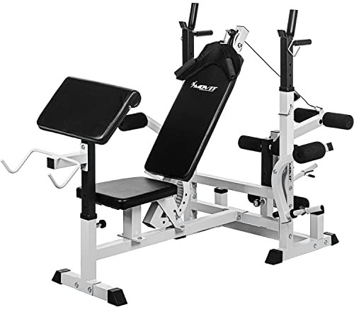 MOVIT Panca Pesi Multifunzione - Rastrelliera Bilancieri, Stazione Dip, Butterfly, Estensione della Gamba, Cavo di Trazione - Palestra da Casa, Fitness, Macchina Palestra, Multis., Stazione di Forza