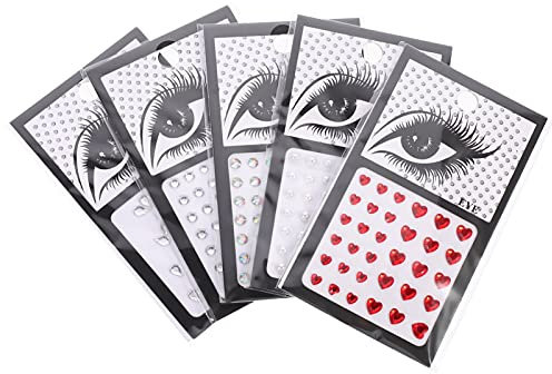 Minkissy 5 Blätter Gesicht Edelsteine Glitter Herz Strass Aufkleber Selbst Klebe Kristall Edelsteine Aufkleber Stick Auf Temporäre Tattoos für DIY Rave Festival Nippel Eye Körper Schmuck