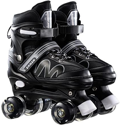 Sumeber Rollschuhe Kinder Inliners Roller Skates Roller Blades 4 Räder Flash Kinder Inline Skates für Anfänger Outdoor/Indoor Verstellbar Rollschuhe Kinder Geburtstagsgeschenk (Schwarz, L)