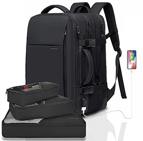 BANGE Reiserucksack, Handgepäck Rucksack Strapazierfähige Convertible Duffle Bag Fit für 17,3-Zoll-Laptop für Männer und Frauen (Schwarz (35lwith3cubes))