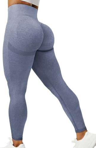 ZAAYO Damen Sport Gym Leggings Scrunch Butt Lifting Push Up Seamless Yoga Pants Fitness Workout Leggings Grey Blue XS