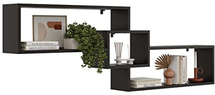 KUBUTKU Dekorativ Wandregal mit 3 Böden 158x53x18 Design Skandinavischer Modern für Wohnzimmer Küche Büro Schlafzimmer Badezimmer Hängeregal Bücherregal (Schwarz)