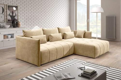 New Corner Sofa Bed With Storage FREE ASSEMBLY & Delivery - Sleeper Sofa Universal left & right side (Cream/Beige)