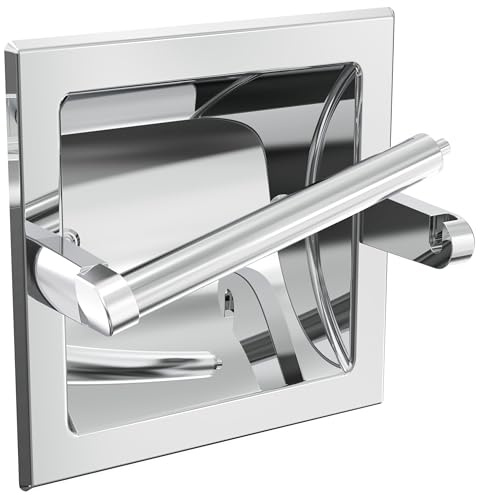WZKALY Polished Chrome Recessed Toilet Paper Holder, Bathroom Wall Mount Recessed Pivoting Toilet Tissue Roll Paper Holder Include Rear Mounting Bracket