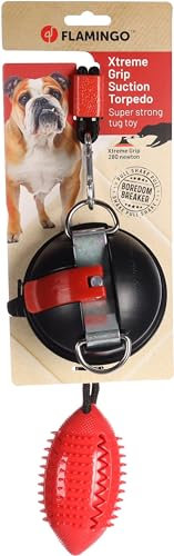 Flamingo Jouet pour Chien Muro Rugby et Ventouse avec Corde Rouge - 60cm - Ventouse avec Clip - Petites Boules massent Les gencives - Aide à réduire la Plaque Dentaire