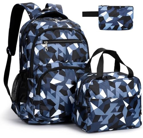 Pystuvo School Bags Set for Girls, 3 Pcs Children's Backpacks Set with School Bag, Lunch Box and Pencil Case, Black