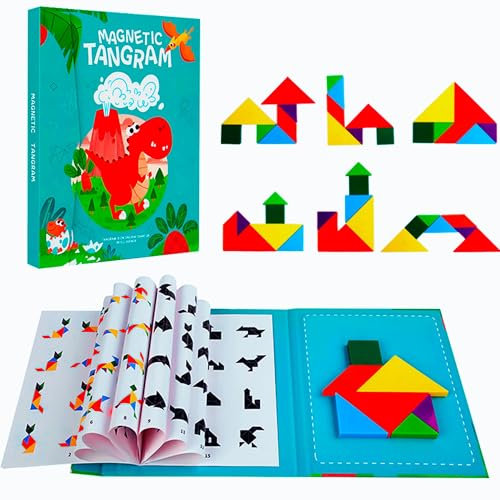ALPESU KIDS – Tangram magnetisch für Kinder ab 3 Jahren – Montessori IQ Spiele & Lernspielzeug im Buchformat – Beschäftigung für Autofahrt & Reisen – Magnetspiel & kreatives Puzzle