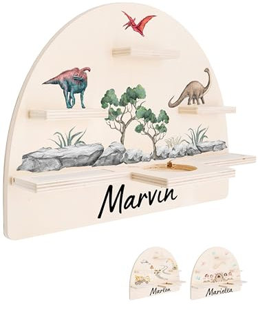 Bärenfreunde® - Personalisiertes Tonie Regal für Kinderzimmer - Magnetisches Toniebox Regal für Toniebox & Figuren mit abgerundeten Ecken & Kanten (Dinosaurier)
