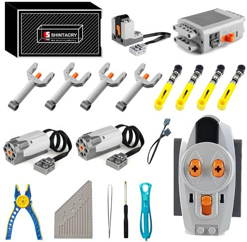 SHINTACRY Juego de 19 piezas de tecnología Power Functions mando a distancia y motores compatible con tren técnico, motor M, caja de batería, para los amantes de los bloques de construcción, regalo de