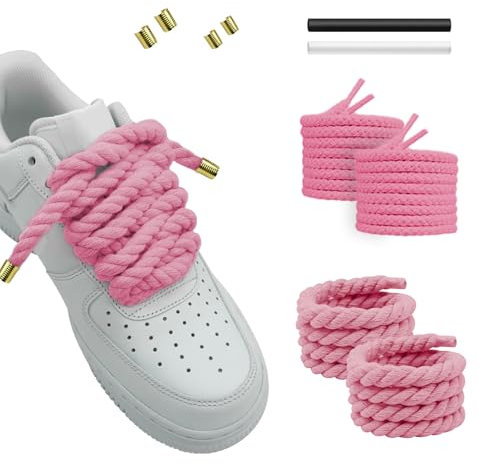Hugwish 2 Paires Lacets corde pour air force 1, rope laces 8mm et 140cm avec coton premium, gros lacets pour sneakers baskets (Rose)