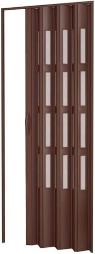 HDcasa Puerta plegable de 82 x 210 cm, modelo extra estándar, de PVC, color nogal, con cristales transparentes, reversible, regulable tanto en altura como en longitud