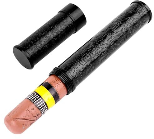 Linkidea Custodia per sigari in lega di zinco, stile vintage, a righe, da uomo, ermetica, portatile, da viaggio, compatibile con sigari con calibro a 50 anelli (nero)
