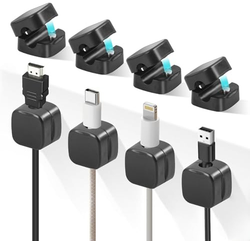 Magnetic Cord Organizer Holder, 8-Pack - Desk Cable Clips Management System with Strong Adhesive, Easy Install Wire Charger Holder for Nightstand, Kitchen Appliances, Office - No Residue Removal
