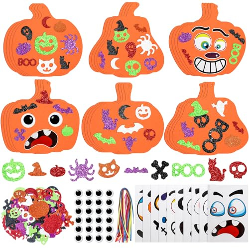 RICEDUO Halloween Basteln Kinder - 290 Stück Kürbis Dekoration Zubehör mit Aufklebern, Schaumstoff-Kürbisse - Bulk Halloween Aktivitäten Ornament Deko für Klassenzimmer Kinderparty, Kleinkinder