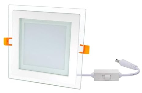 G.W.S® 18W Crystal Glass Edge Square LED Recessed Flat Panel Downlight Ceiling Light 3CCT (3000K+4000K+6000K), LED Driver Included