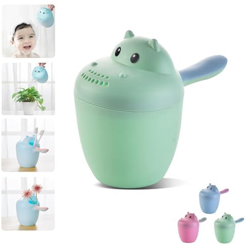 Hippopotamus Rinse Cup, Bath Jug for Baby Washing, Baby Rinse Cup, Rinse Shampoo Baby Bath Wash Hair Cup by Protecting Infant Eyes, Toddler Bath Tool, Detachable Baby Shampoo (Green)