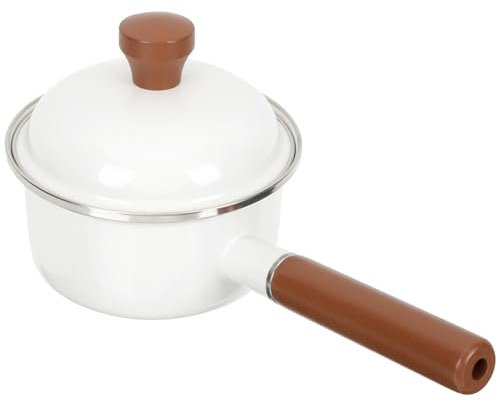 HOLIDYOYO Enamel Milk Pot Heat Resistant Multi Purpose Cooking Pot with Ergonomic Handle White Enamel Stockpot for Induction and Gas Cooking for Soups Sauces and More