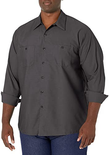 Red Kap Herren Industrial Work Shirt, Regular Fit, Long Sleeve Button-Down-Arbeitshemd, Dunkelgrau, Mittel