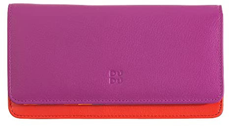 DUDU Portafoglio donna grande in pelle morbida multicolore RFID a bustina Fucsia