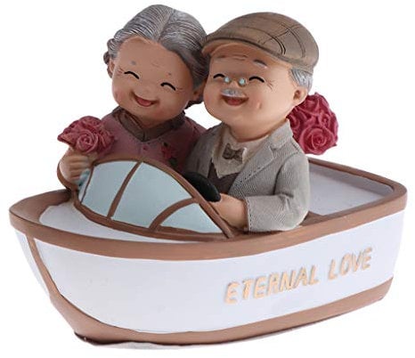 Perfeclan Süße Gartenfigur Opa und Oma auf Bank aus Harz, Geschenkidee für Weihnachten/Geburtstag - Ruderboot