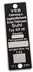 Typenschild SR2E aus Aluminium