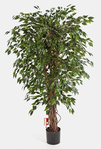 artplants.de Ficus Ornamentale DAKU, 90cm | con 985 Foglie Verdi e Tronchi Naturali - Ficus Verde/Pianta Tropicale Artificiale