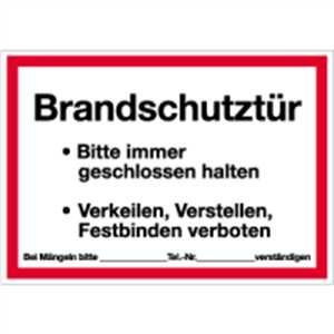 Aufkleber Brandschutztür Folie selbstklebend 21x29,7 cm (Feuerschutztür, Brandschutz, Warnschild) praxisbewährt, wetterfest