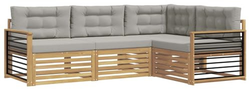 vidaXL Outdoor-Sofagarnitur 5 pcs Weiß und Hellgrau Polyester, Patio Lounge, modernes Outdoor-Sofa, wetterbeständige Eckbank, robuster Gartenmöbel, Bequeme Terrassenbestuhlung