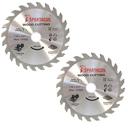 2 x Spartacus 136mm x 24 Teeth x 20 Bore Cordless Wood Cutting Circular Saw Blade
