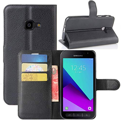 HualuBro Coque pour Samsung Galaxy Xcover 4 / 4S, Etui Housse à Rabat en PU Cuir Flip Leather Case Cover Antichoc Portefeuille Protection Stand Coque pour Samsung Galaxy Xcover4 / 4S (Noir)