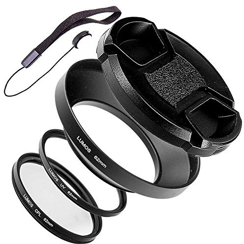 62mm Gegenlichtblende Metall mit Deckel UV Filter Polfilter Objektivdeckelhalter | Lumos Must Have Weitwinkel Kamera Objektiv Zubehör Set 62 mm