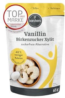 BORCHERS Vanillin Xylit, Alternative für Vanillezucker 65g, auf Grundlage von Xylit, weniger süß, kalorienreduziert & zuckerfrei, Zuckerersatz, Süßungsmittel, Zuckeralternative