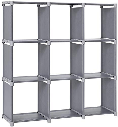 SONGMICS 9 Cube Storage Shelves, Open Bookshelf, Closet for Family Study, Organiser Rack, 30 x 110 x 110 cm, Cabinet in Living Room, Bedroom, Bathroom, with Rubber Mallet, Grey LSN45GY