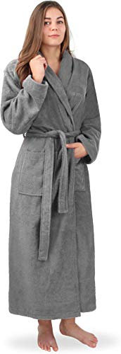 normani Extra langer Baumwoll-Bademantel | Weicher Sauna-Bademantel mit Frottee für Damen - Öko Tex 100 - Premium Qualität Farbe Grau Größe XXL