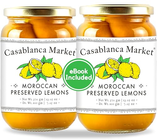 CASABLANCA MARKET Moroccan Preserved Lemons – Authentic Moroccan Preserved Lemons in Jar – Whole Non-GMO Preserved Lemon – Preserved Lemons for Couscous or Tagine Pot for Moroccan Cooking (2 pack, 13oz)