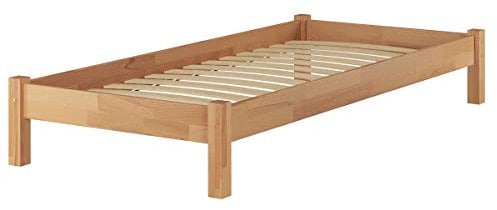 Erst-Holz®Holzbett Einzelbett 100x200 Buchebett Natur massiv Bettrahmen Rollrost 60.84-10FL