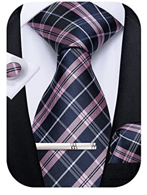 DiBanGu Herren Krawatten-Set aus Seide mit Krawatte und Einstecktuch, quadratisch, für Hochzeiten, Business, Blau, Hellrosa, Einheitsgröße