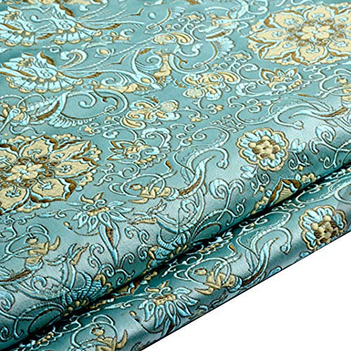 Chinesischer Blumen-Stickerei Brokatstoff Lotus Seidiger Satin-Stoff für Cosplay DIY Stoff (Verkauft per Meter, Hellblau)
