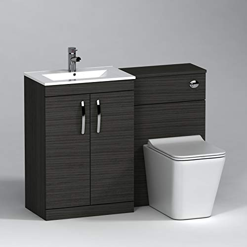 1000mm Modern Hale Black Bathroom 2 Doors Minimalist Vanity Unit Basin Sink & Slim Elena Pan + Toilet Furniture Set
