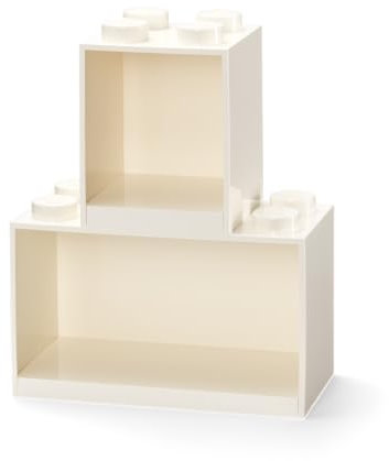 Room Copenhagen 2 Count LEGO Brick Shelf Set - 2 Tiered Shelf, Contemporary Style, Wall Mount, Stackable, White