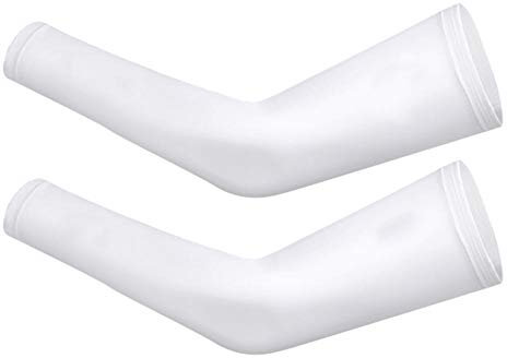 MAGT UV-Schutz Armmanschetten, 1 Paar atmungsaktive Kühlung Sonnenarmmanschette Armwärmer(M Weiß)