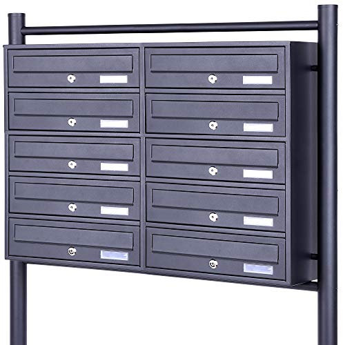 Rapid Teck® 10er Briefkastenanlage | 2x5 Fächer Briefkasten Anthrazit mit Namensschild | Edelstahl Postkasten | Dunkel Grau | Doppel Briefkasten Edelstahl Mehrfamilienhaus