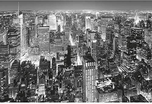Moderne Fototapete New York | Skyline Fototapete in Schwarz Weiß | 3D Vlies Tapete mit Stadt bei Nacht für Küche und Schlafzimmer