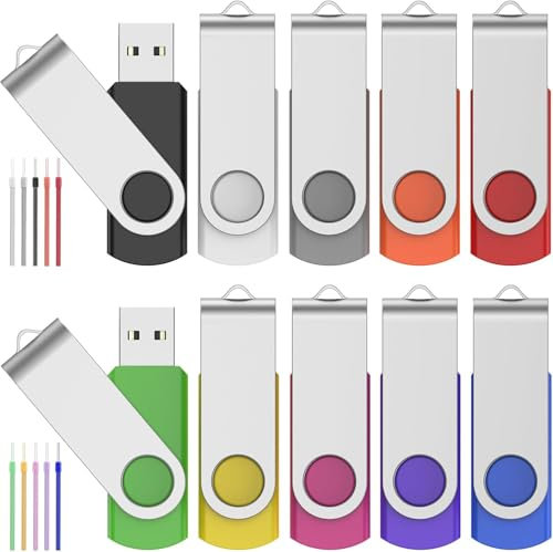 10 Pièce Clés USB 2 Go Rotatif Clef 2 Go Lot de 10 Pen Drives Lecteur Flash-USB Pas Cher Multicolore Cle-USB 2.0 Flash Drive avec Cordes FEBNISCTE